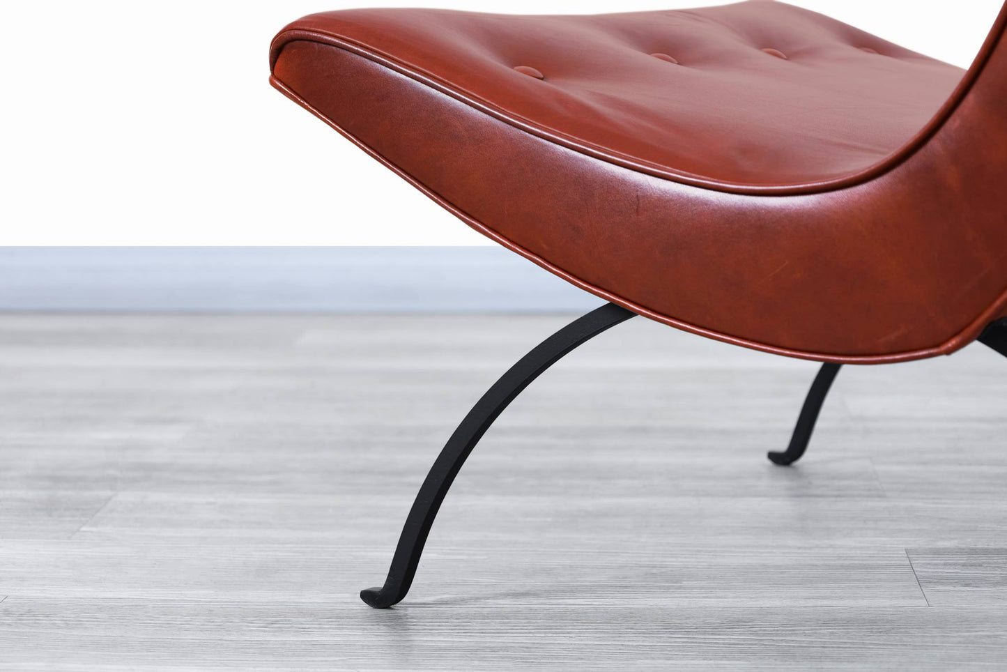 Mid-Century Leather and Iron "Scoop" Lounge Chairs by Milo Baughman