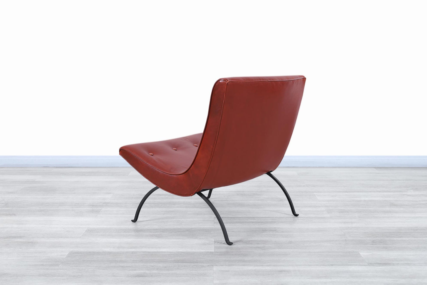 Mid-Century Leather and Iron "Scoop" Lounge Chairs by Milo Baughman