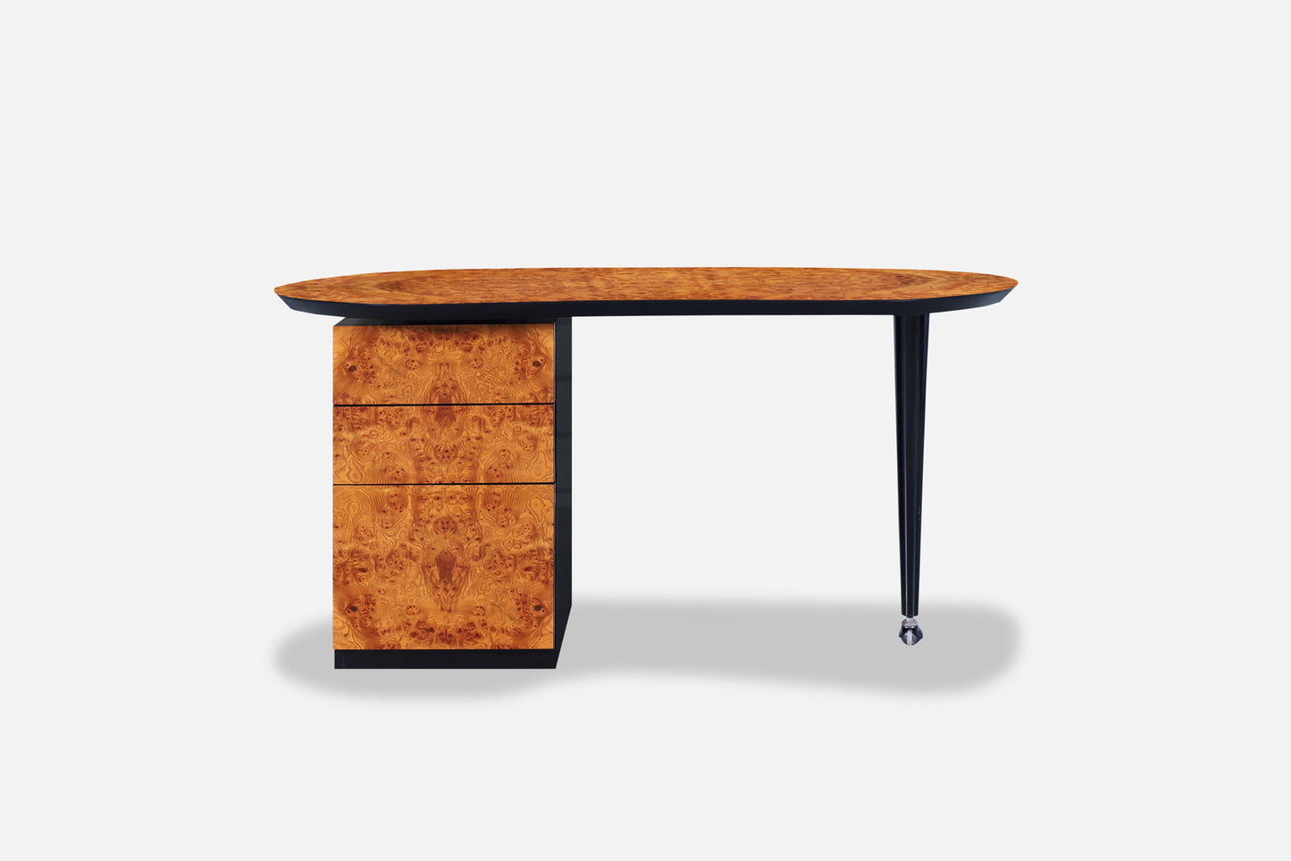 Italian Burl Wood and Black Lacquer Desk by Oscar Dell'Arredamento