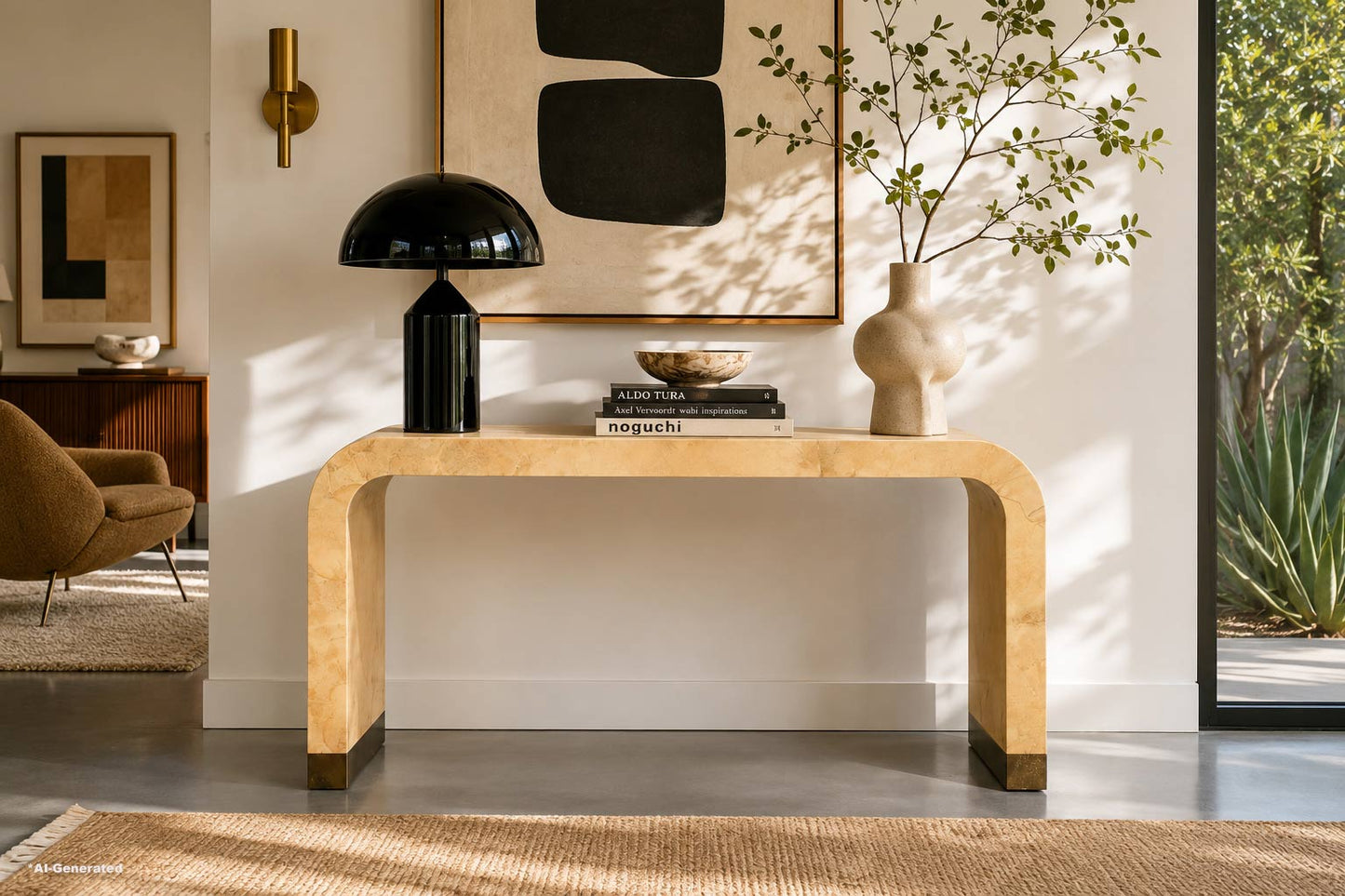 Italian Goatskin Parchment “Waterfall” Console Table Attributed to Aldo Tura