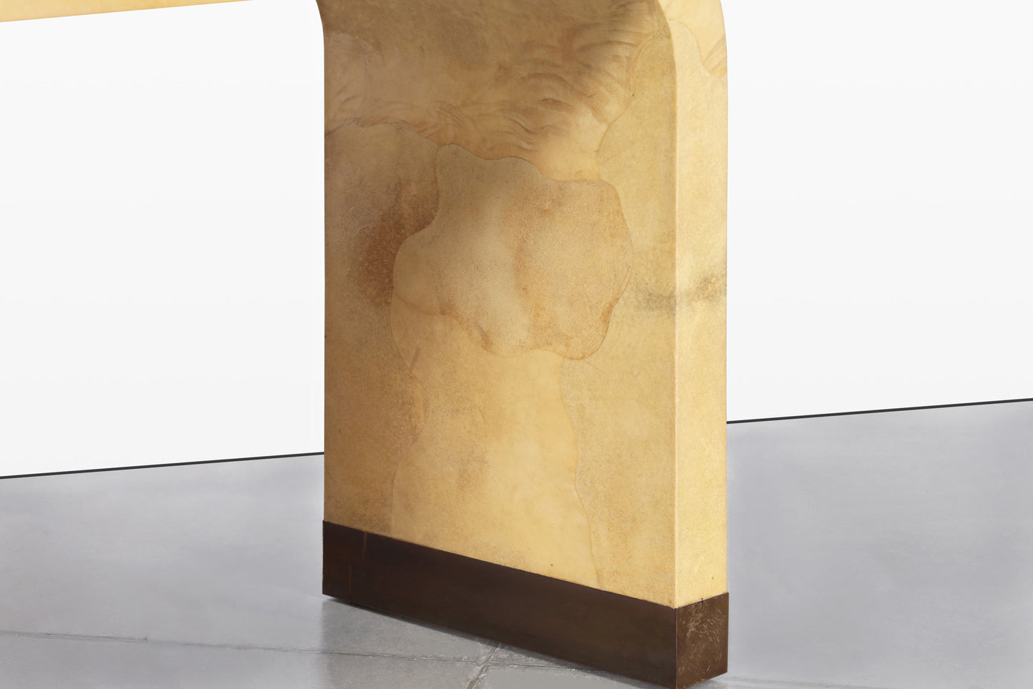 Italian Goatskin Parchment “Waterfall” Console Table Attributed to Aldo Tura