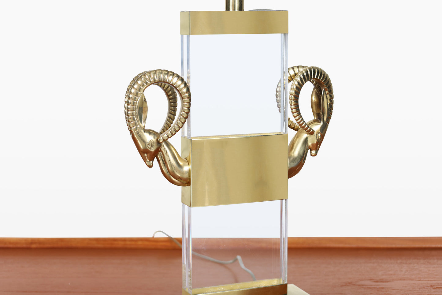 Italian Lucite and Brass Ram’s Head Table Lamps