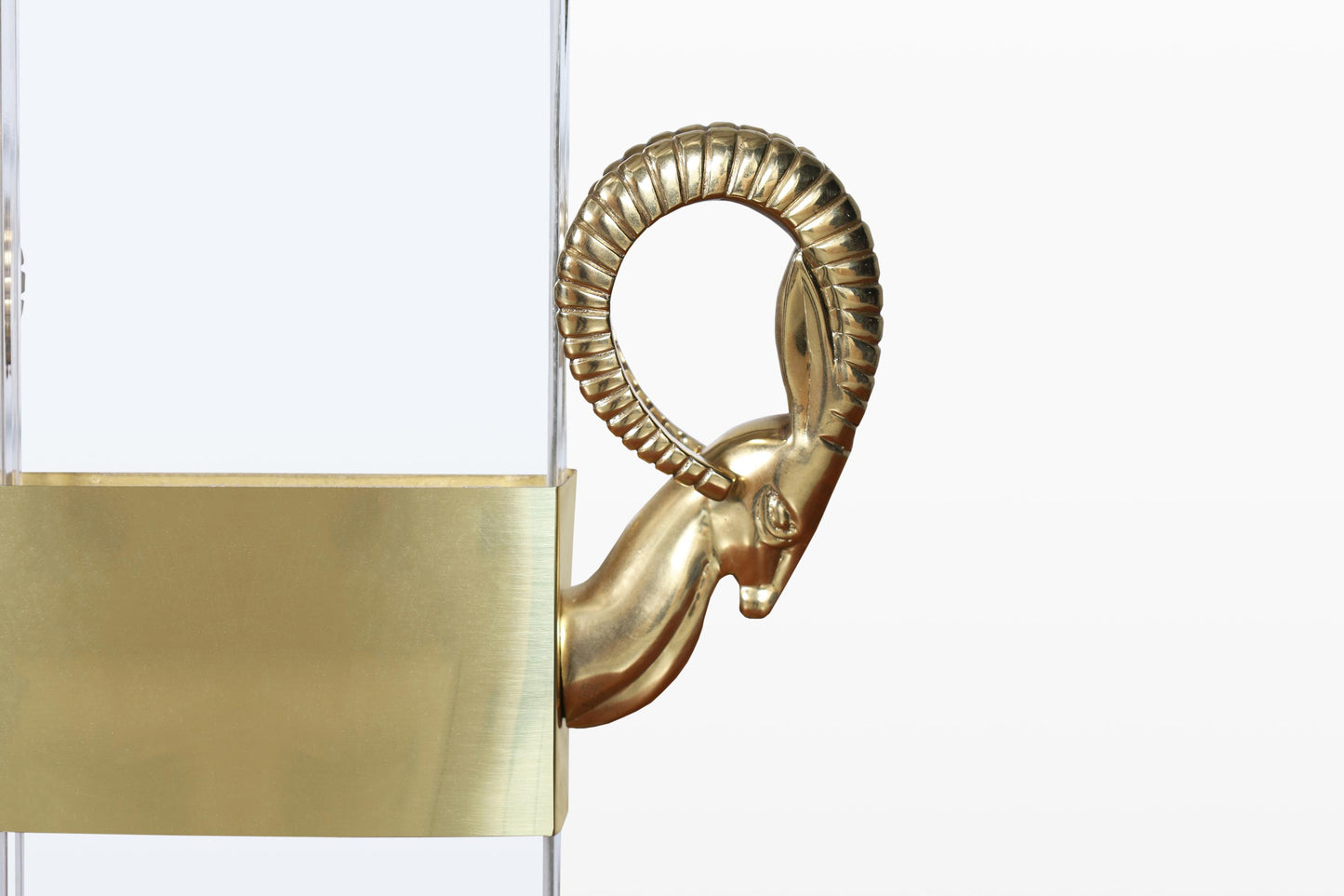 Italian Lucite and Brass Ram’s Head Table Lamps