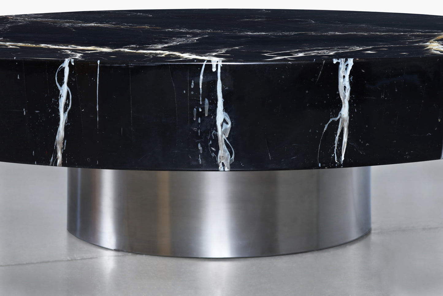 Italian Modern Round Faux Marble and Steel Coffee Table by Willy Rizzo