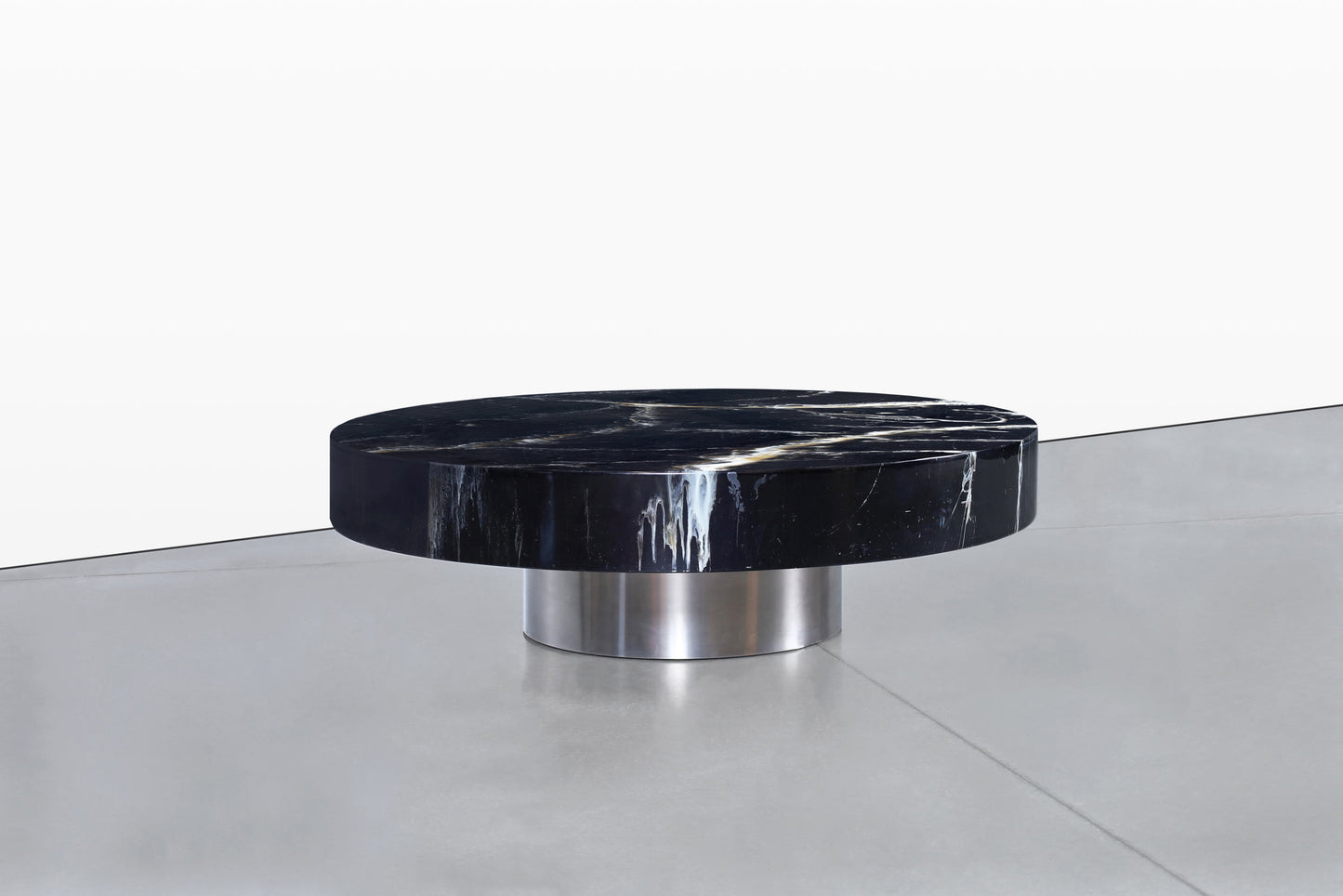 Italian Modern Round Faux Marble and Steel Coffee Table by Willy Rizzo
