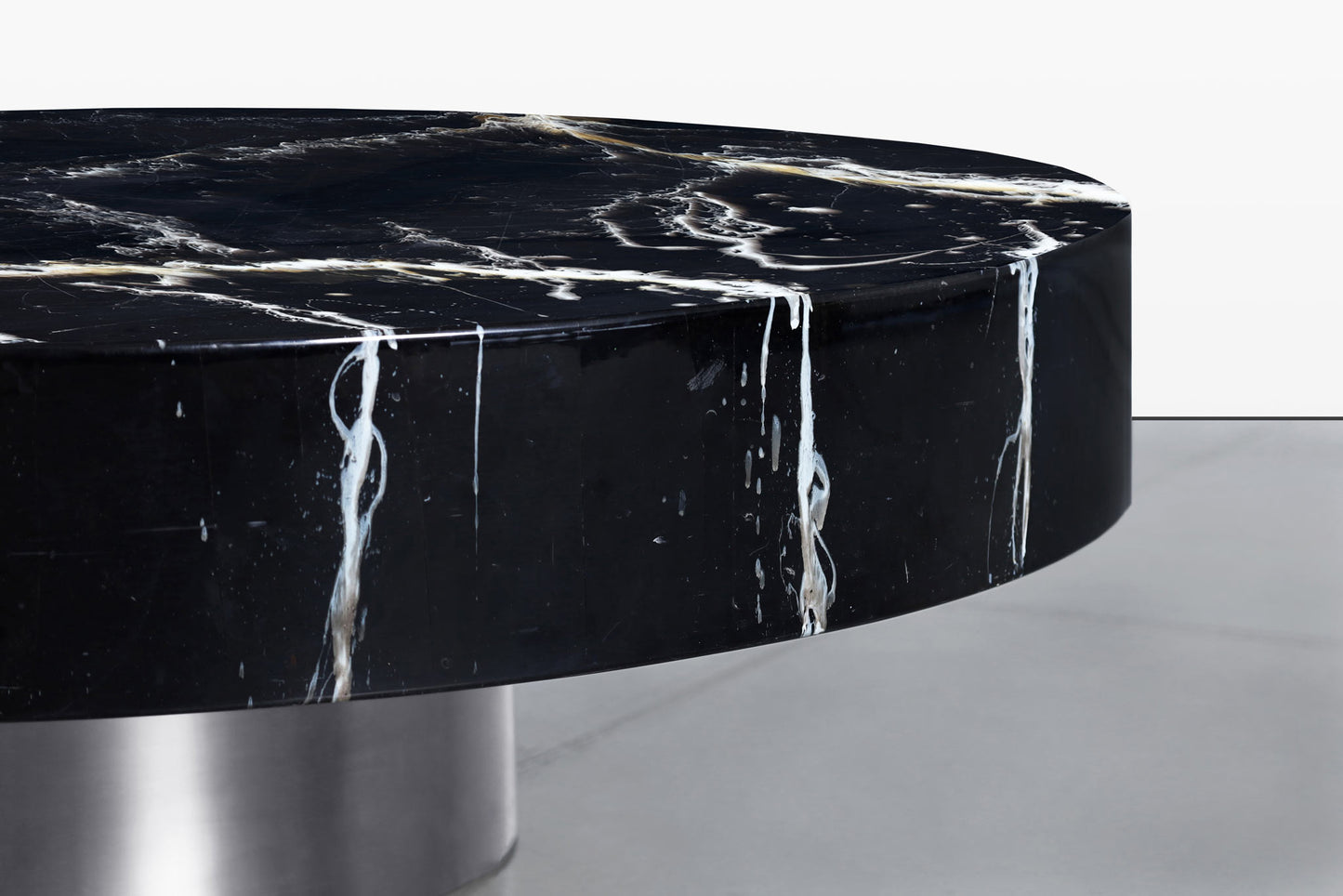 Italian Modern Round Faux Marble and Steel Coffee Table by Willy Rizzo