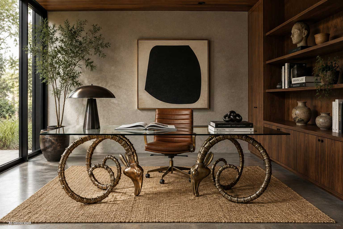 Mid-Century Brass Ibex Rams Head Dining Table Bases After Alain Chervet