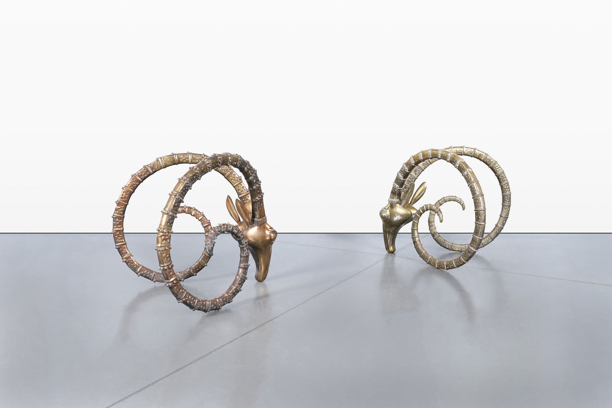 Mid-Century Brass Ibex Rams Head Dining Table Bases After Alain Chervet