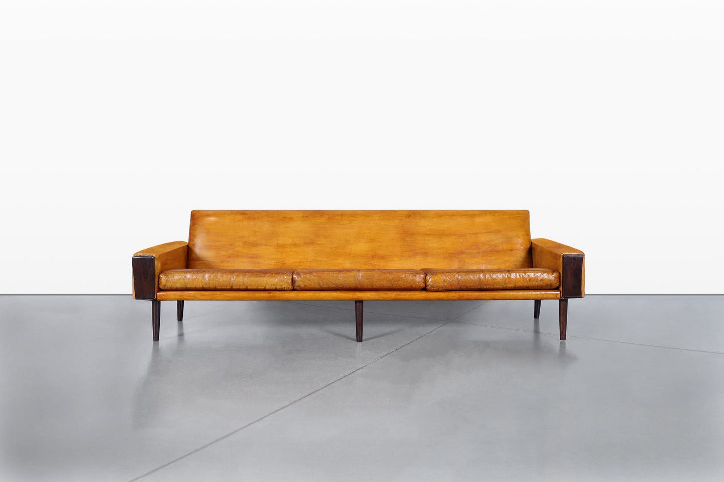 Mid-Century Modern Brazilian Rosewood and Leather Sofa