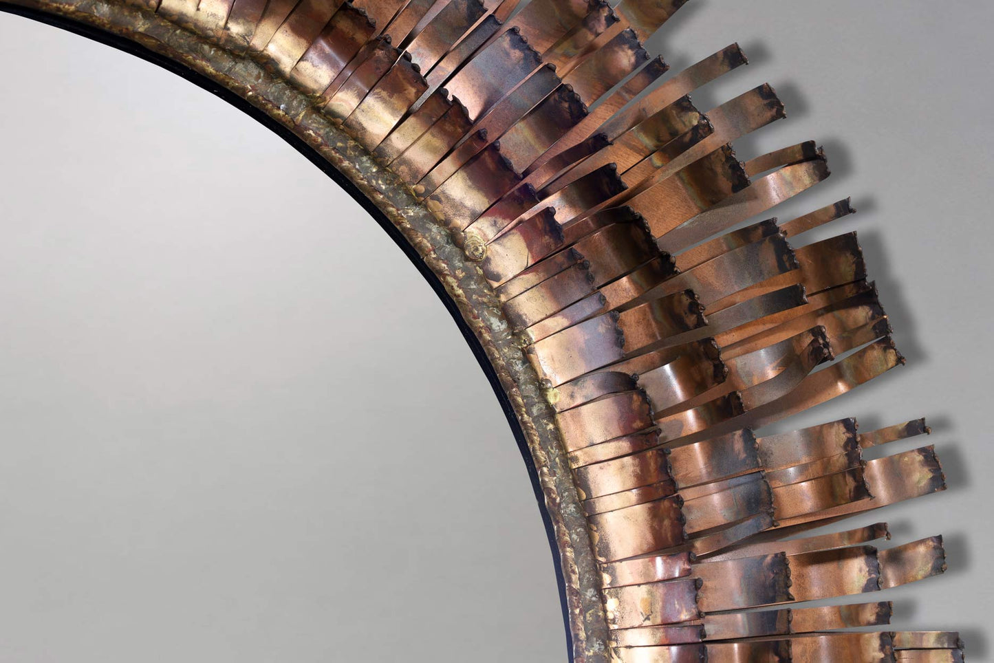 Mid-Century Brutalist Eyelash Copper Mirror by Curtis Jere, Signed