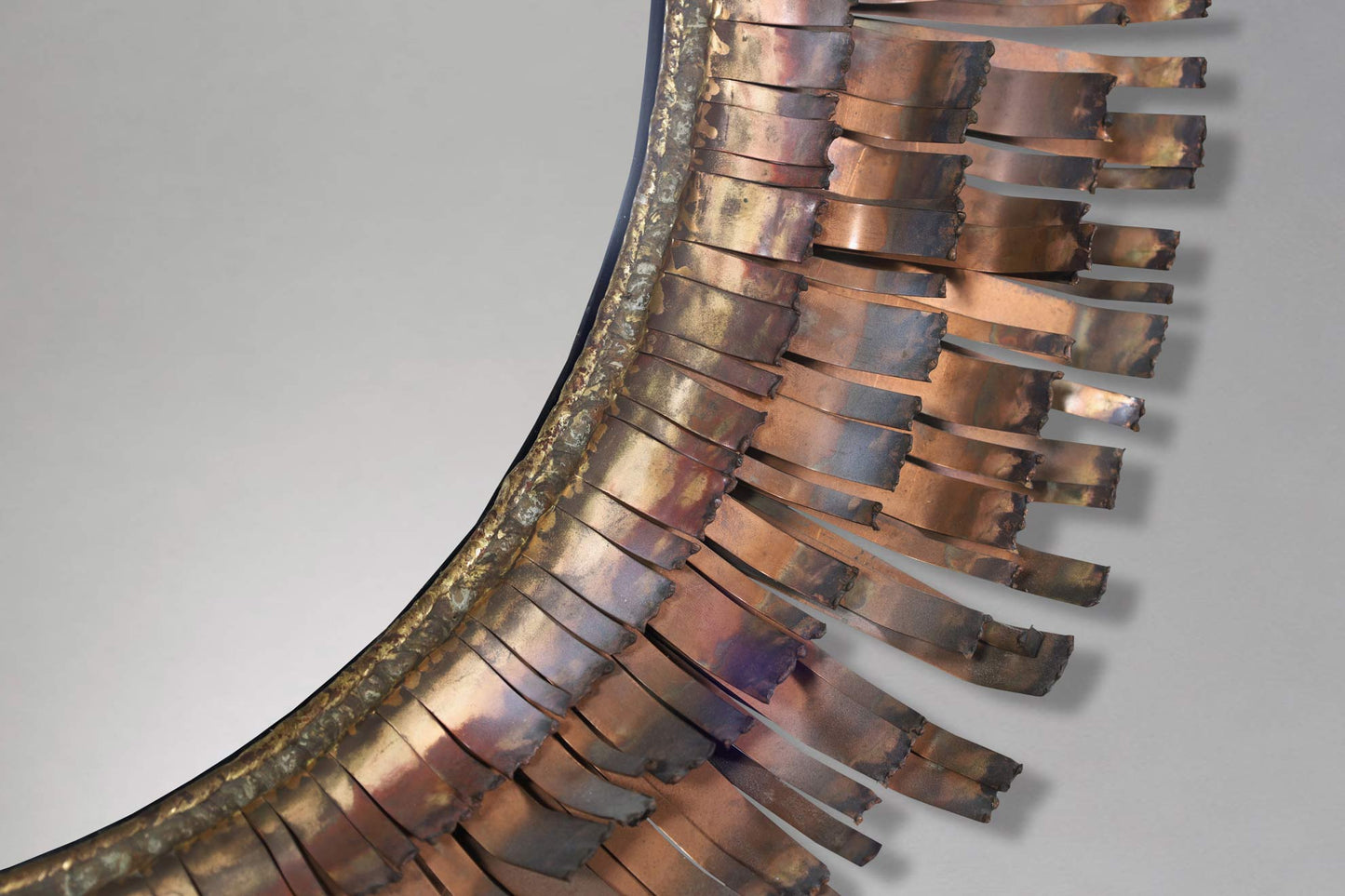 Mid-Century Brutalist Eyelash Copper Mirror by Curtis Jere, Signed