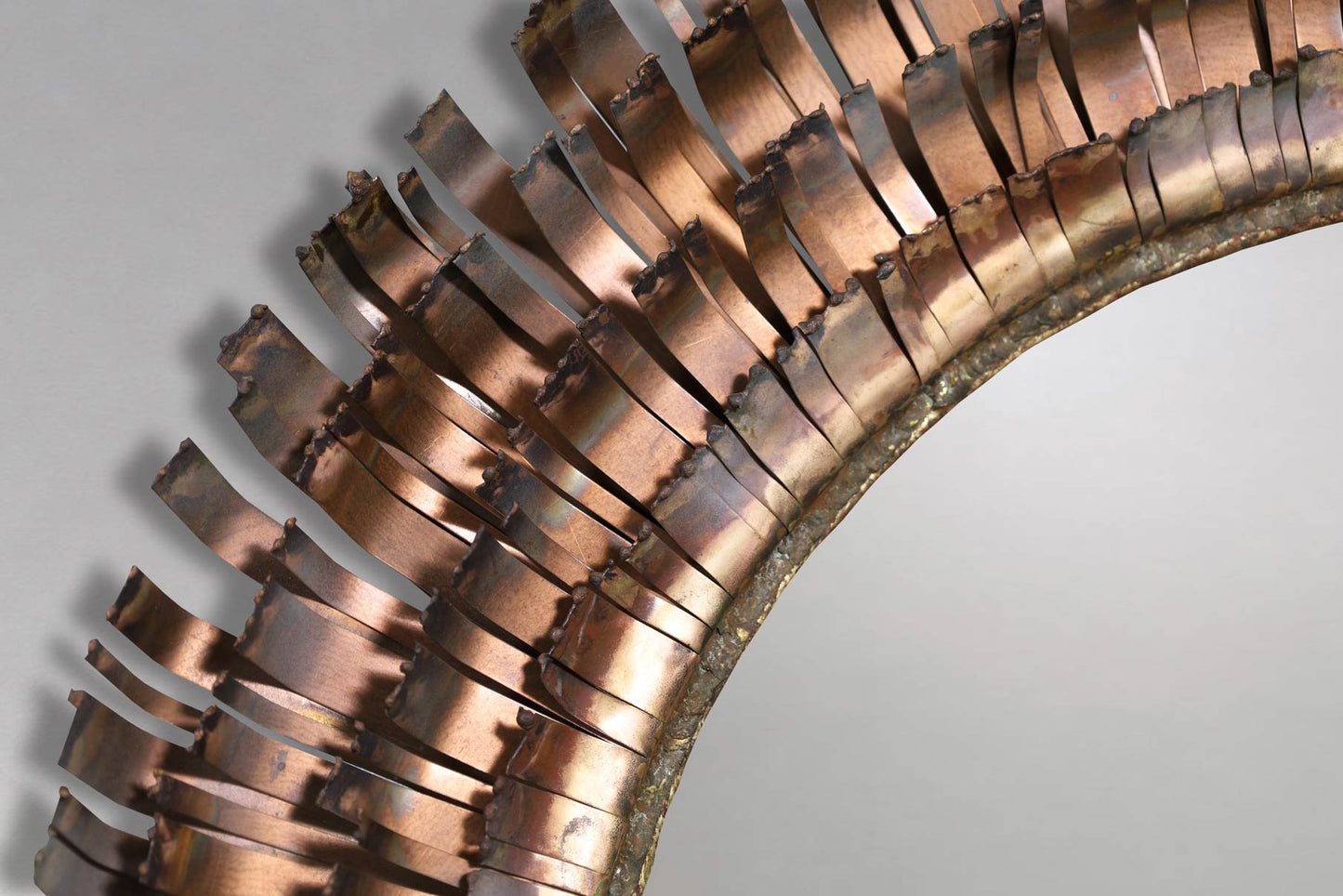 Mid-Century Brutalist Eyelash Copper Mirror by Curtis Jere, Signed