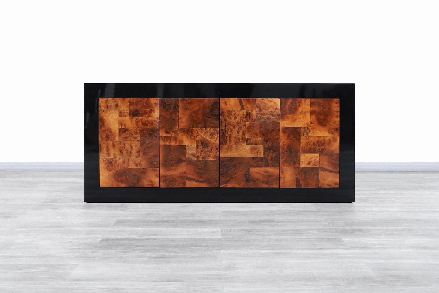 Vintage Burl Wood and Black Lacquered Credenza by Directional