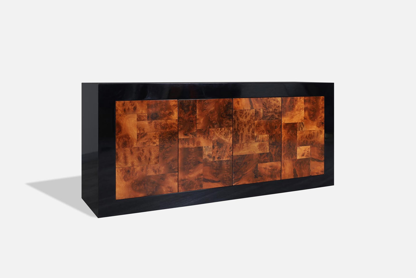 Vintage Burl Wood and Black Lacquered Credenza by Directional