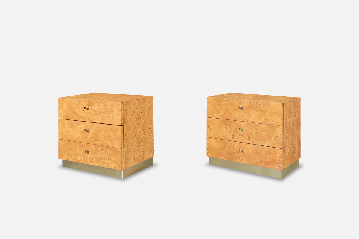 Mid-Century Burl Wood and Brass Nightstands by Founders for Thomasville