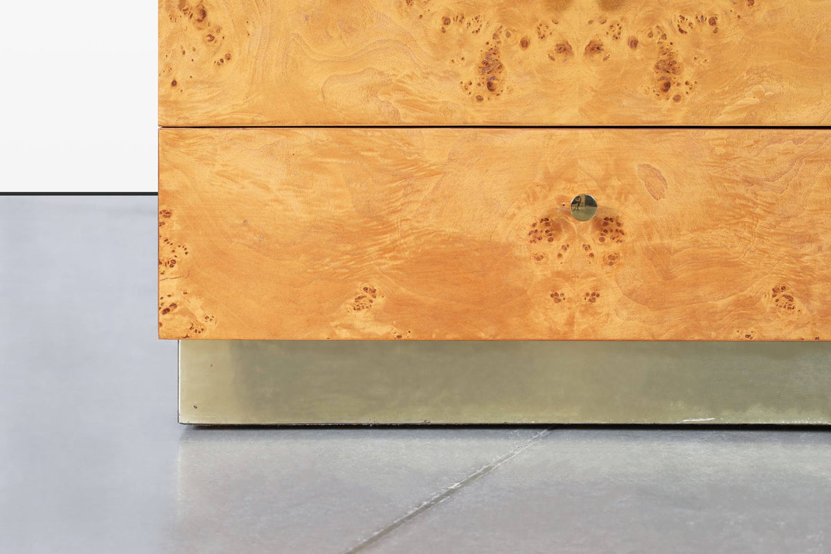Mid-Century Burl Wood and Brass Nightstands by Founders for Thomasville