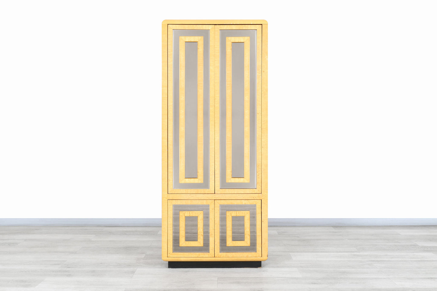 Vintage Burl Wood and Mirrored Armoire by Romweber