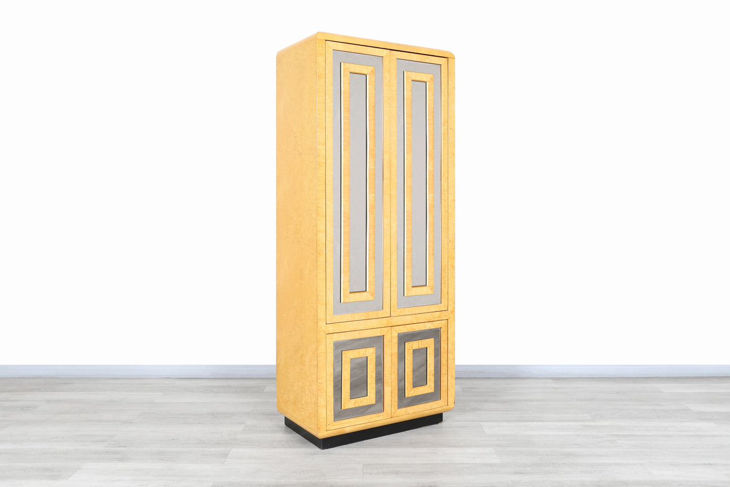 Vintage Burl Wood and Mirrored Armoire by Romweber