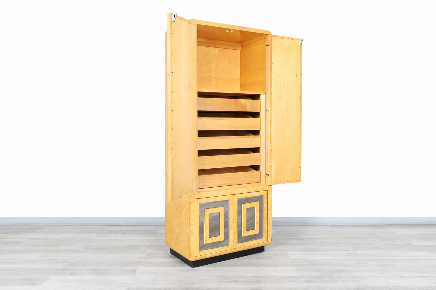 Vintage Burl Wood and Mirrored Armoire by Romweber