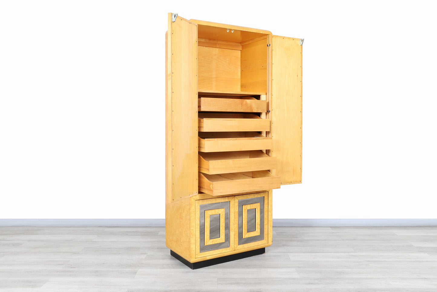 Vintage Burl Wood and Mirrored Armoire by Romweber