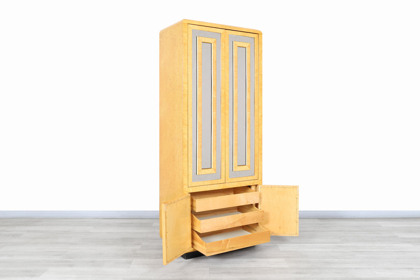 Vintage Burl Wood and Mirrored Armoire by Romweber