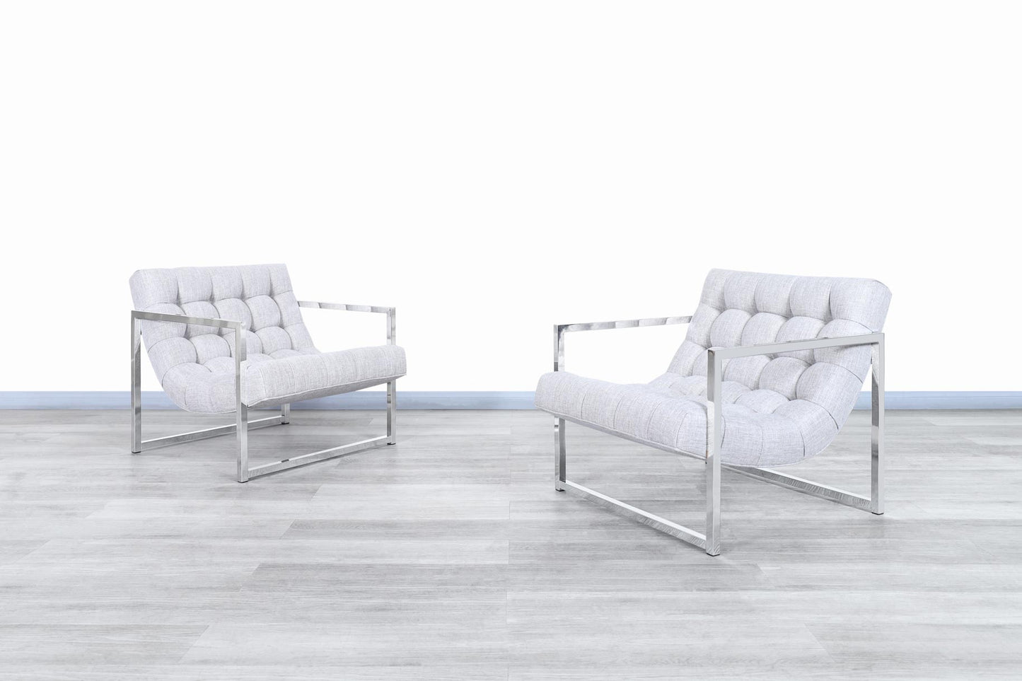 Mid-Century Chrome Lounge Chairs Attributed to Milo Baughman