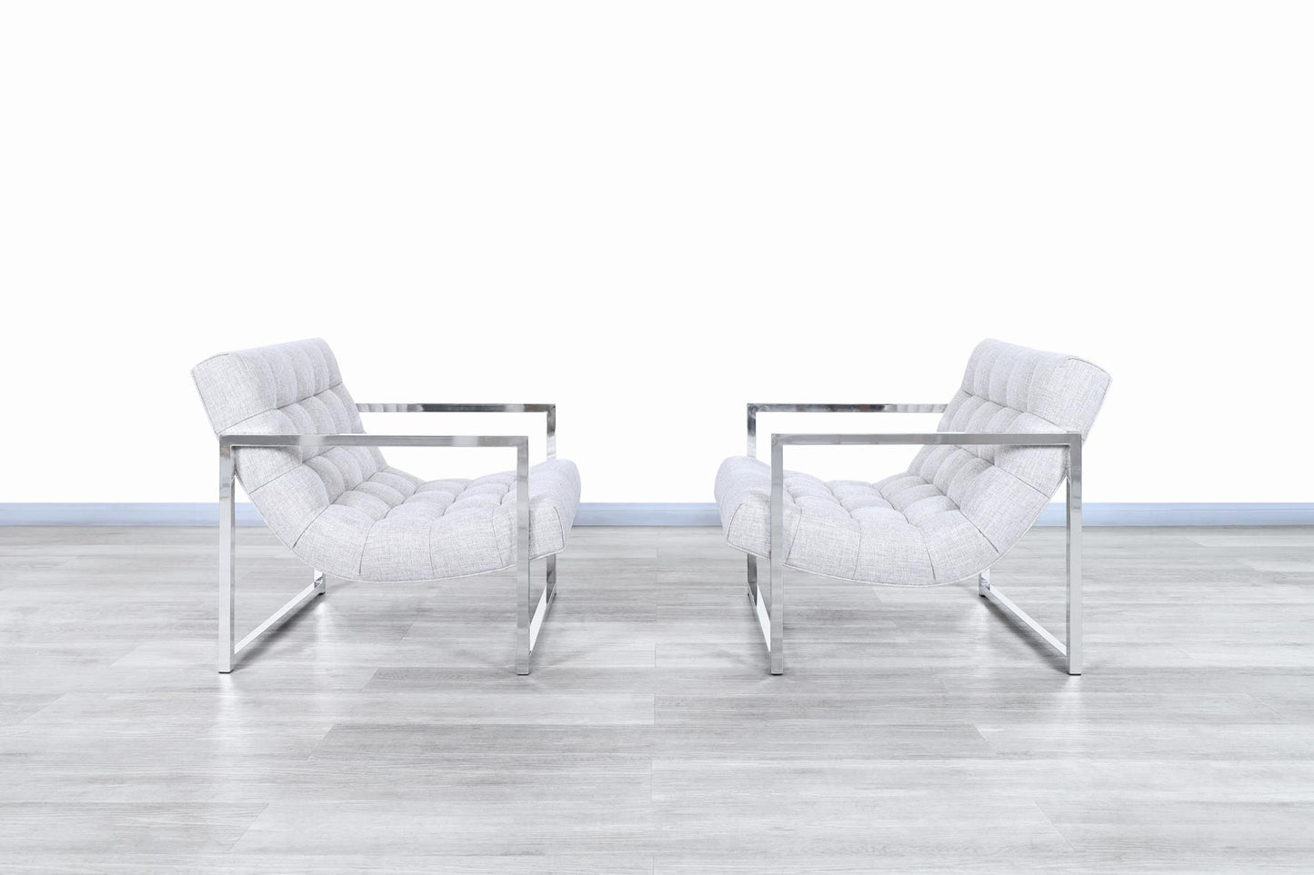 Mid-Century Chrome Lounge Chairs Attributed to Milo Baughman