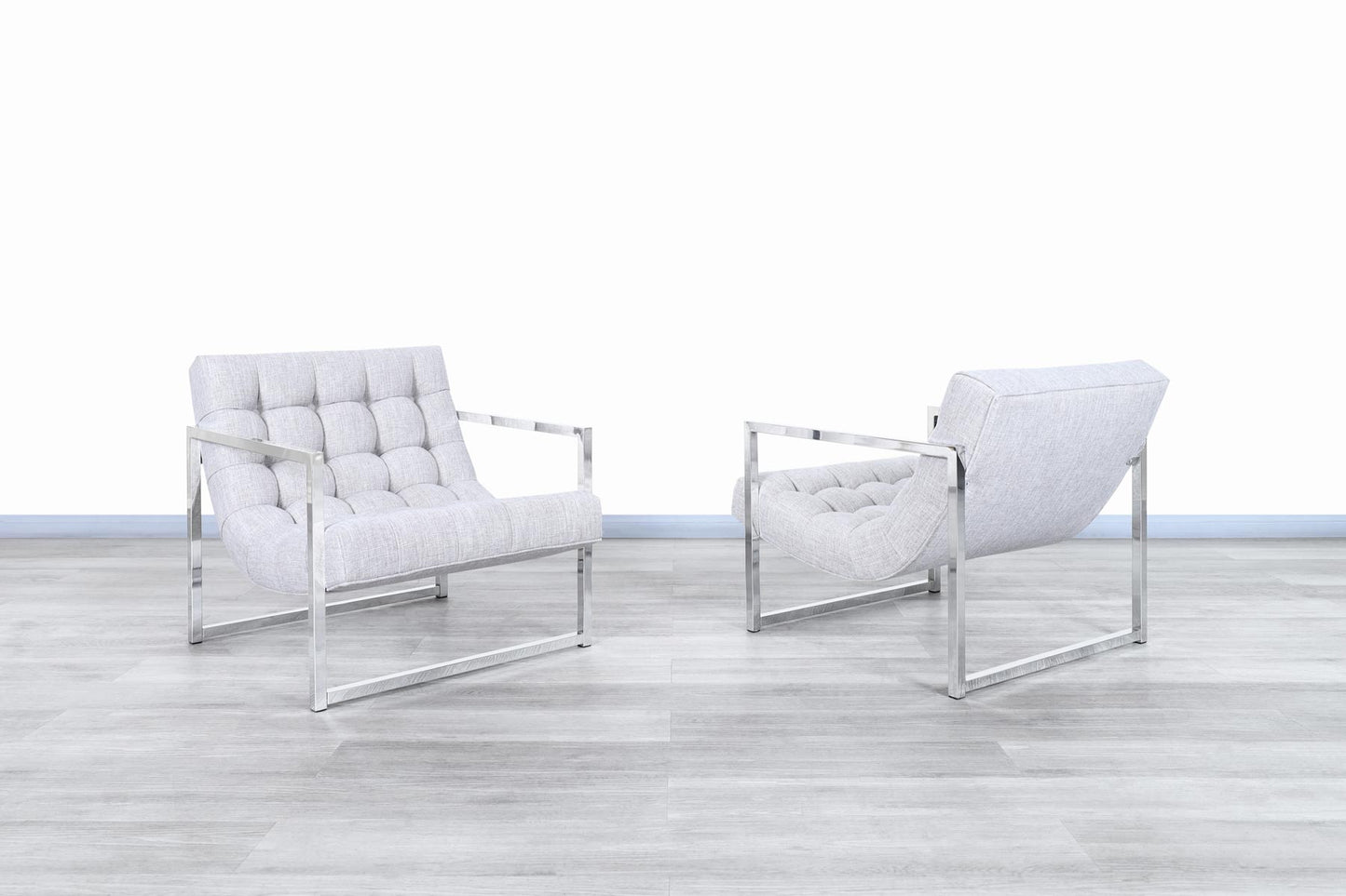 Mid-Century Chrome Lounge Chairs Attributed to Milo Baughman