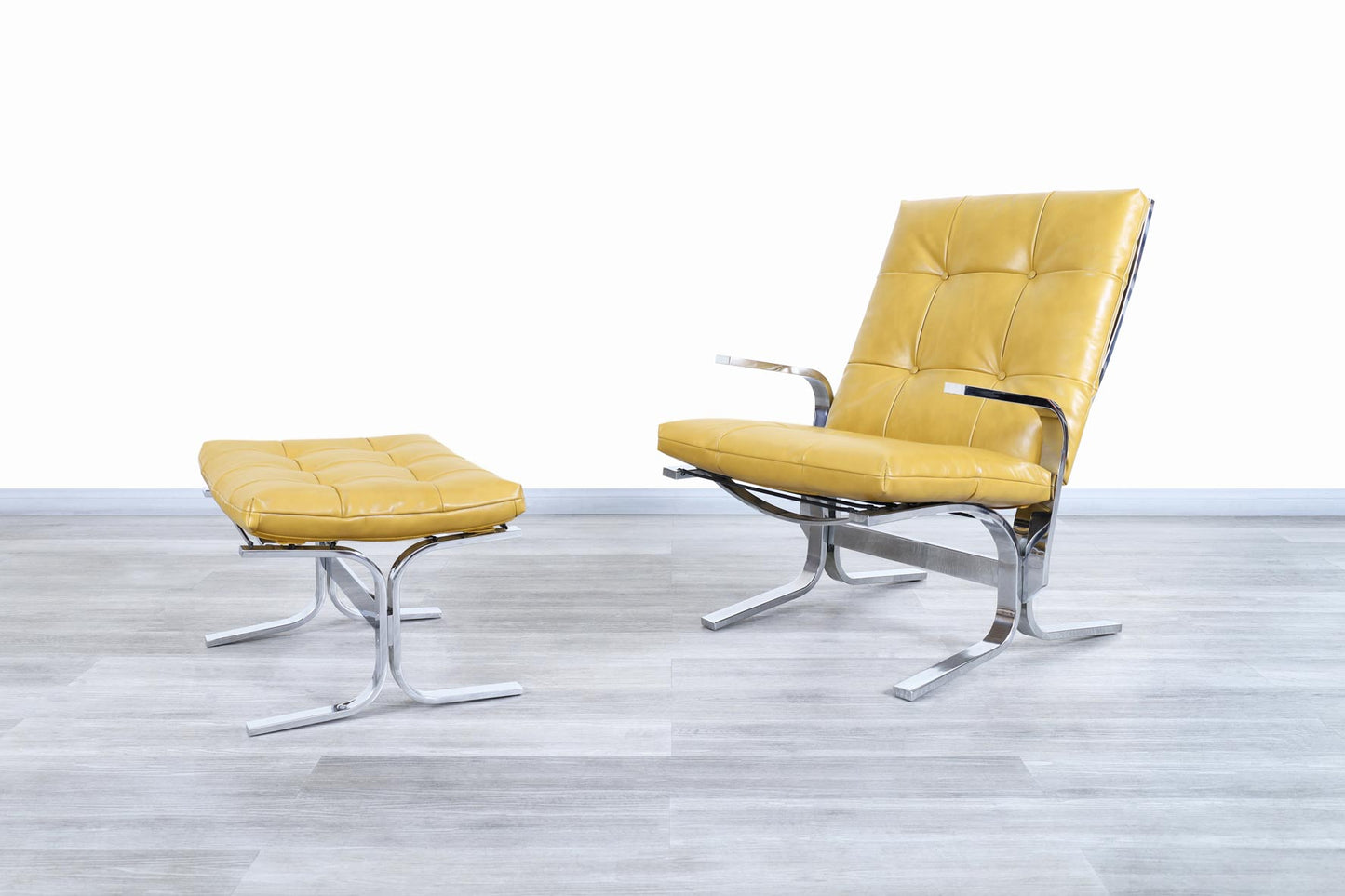 Vintage Chrome and Leather Lounge Chair and Ottoman