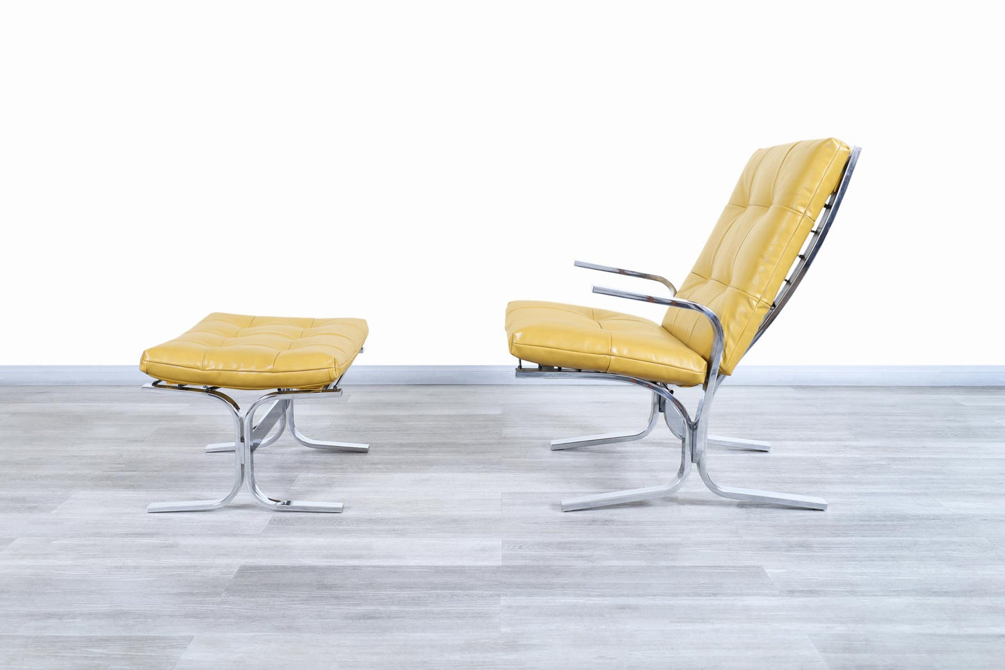 Vintage Chrome and Leather Lounge Chair and Ottoman