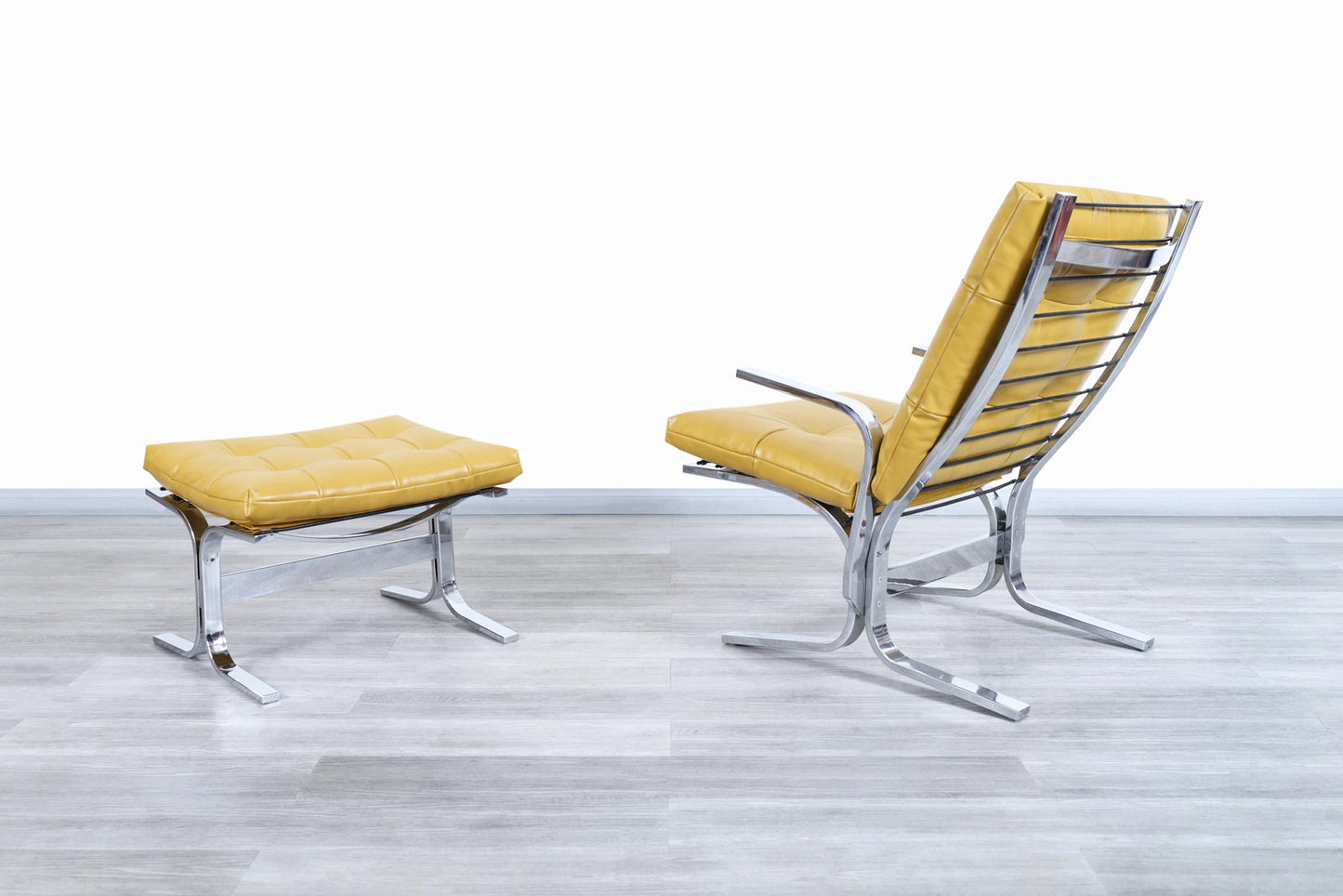 Vintage Chrome and Leather Lounge Chair and Ottoman