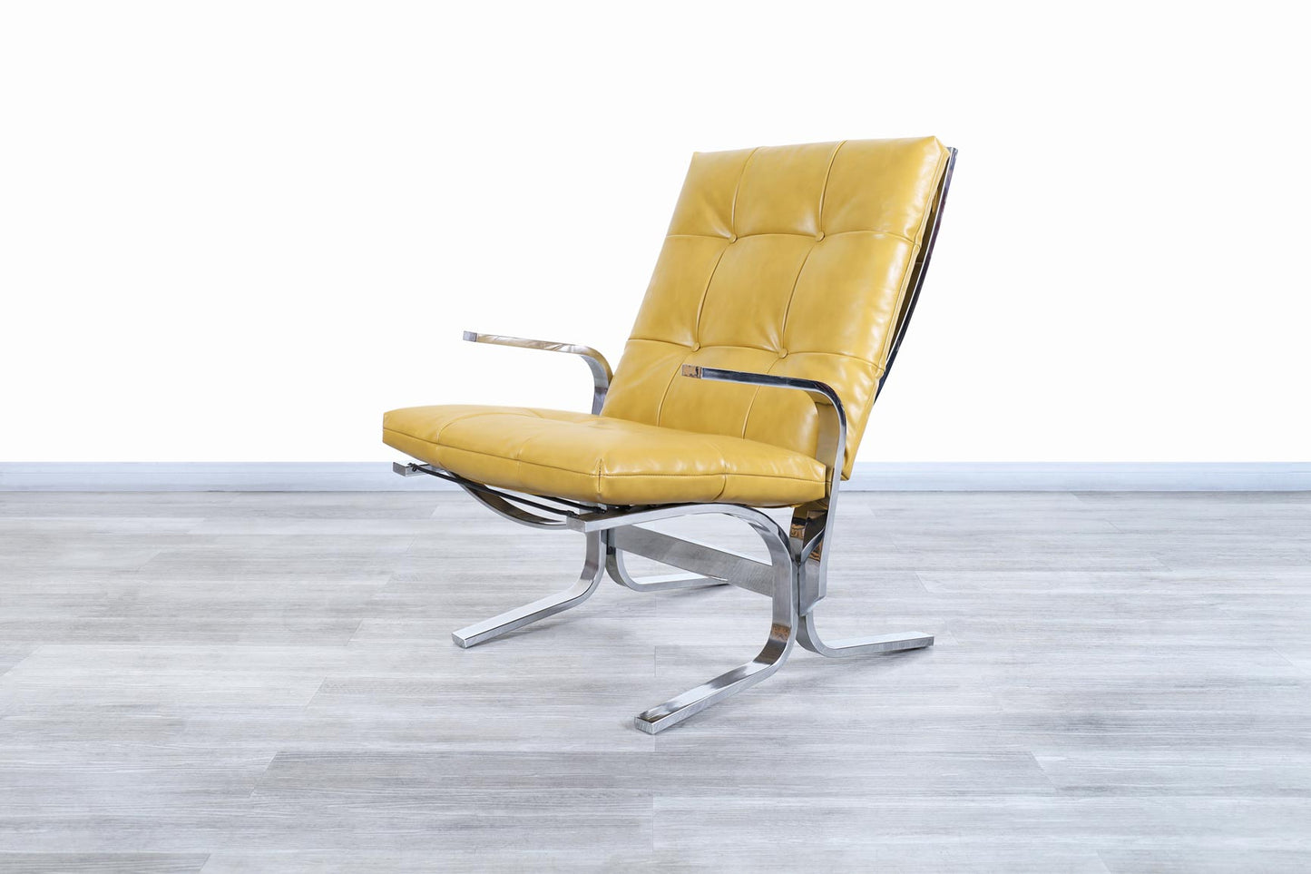 Vintage Chrome and Leather Lounge Chair and Ottoman