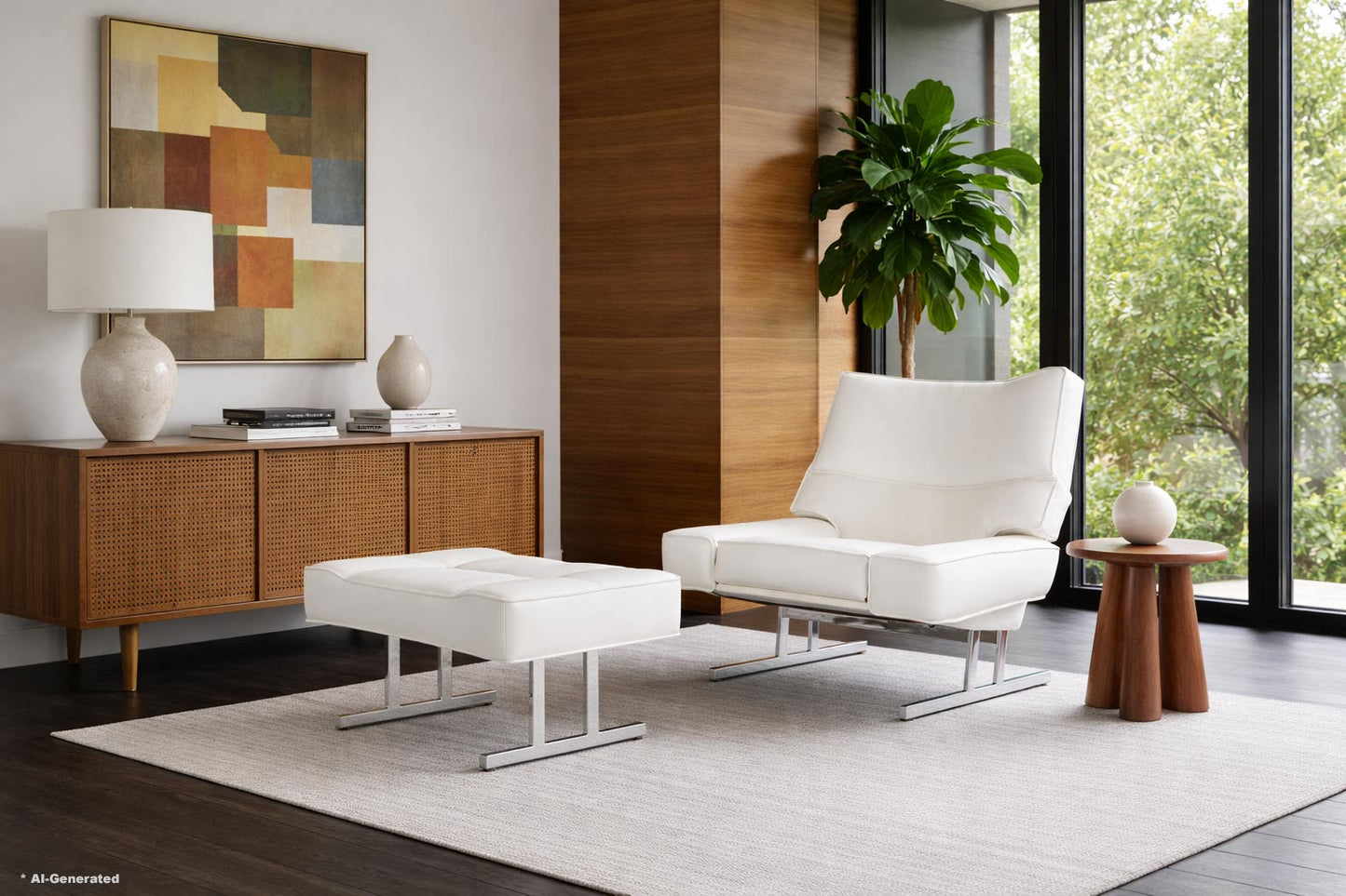 Mid-Century Leather and Chrome Reclining Lounge Chair and Ottoman