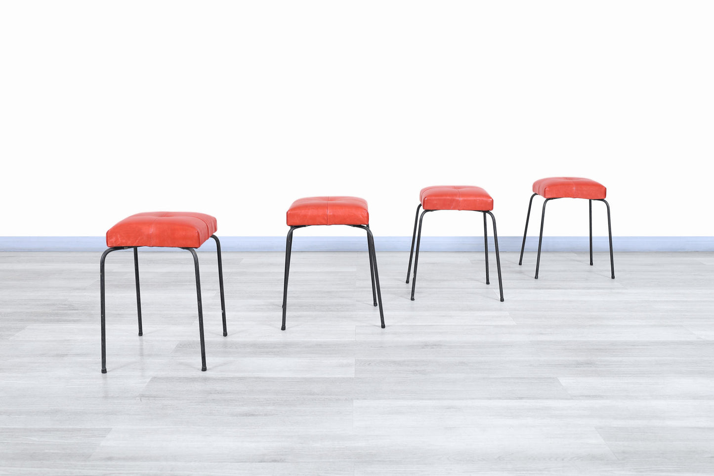 Vintage Leather and Iron Stools by Calfran Rattan