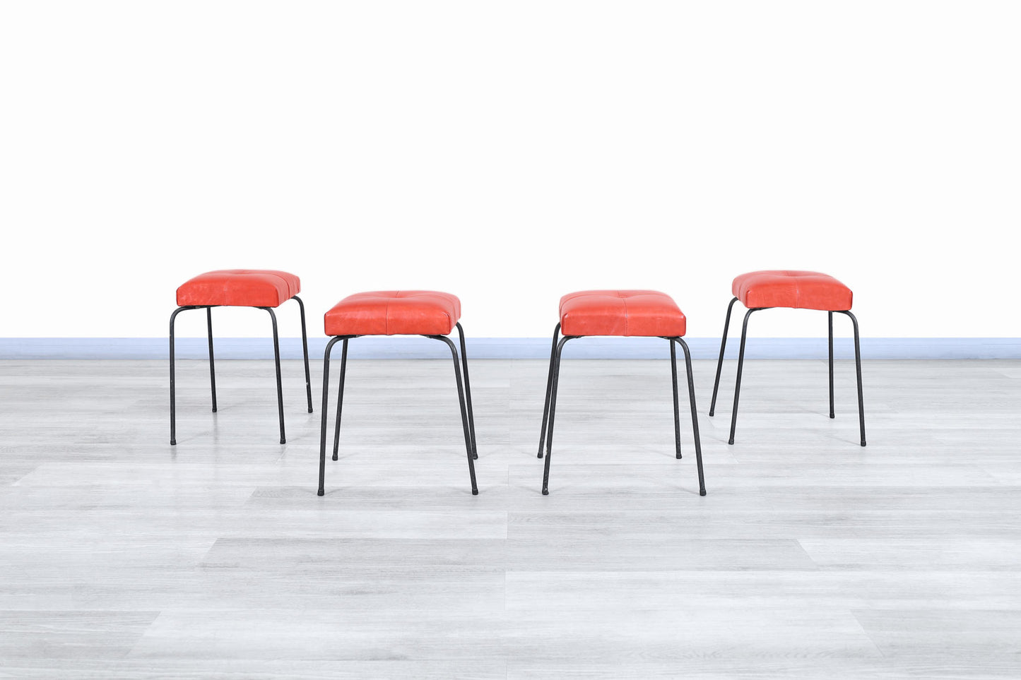 Vintage Leather and Iron Stools by Calfran Rattan