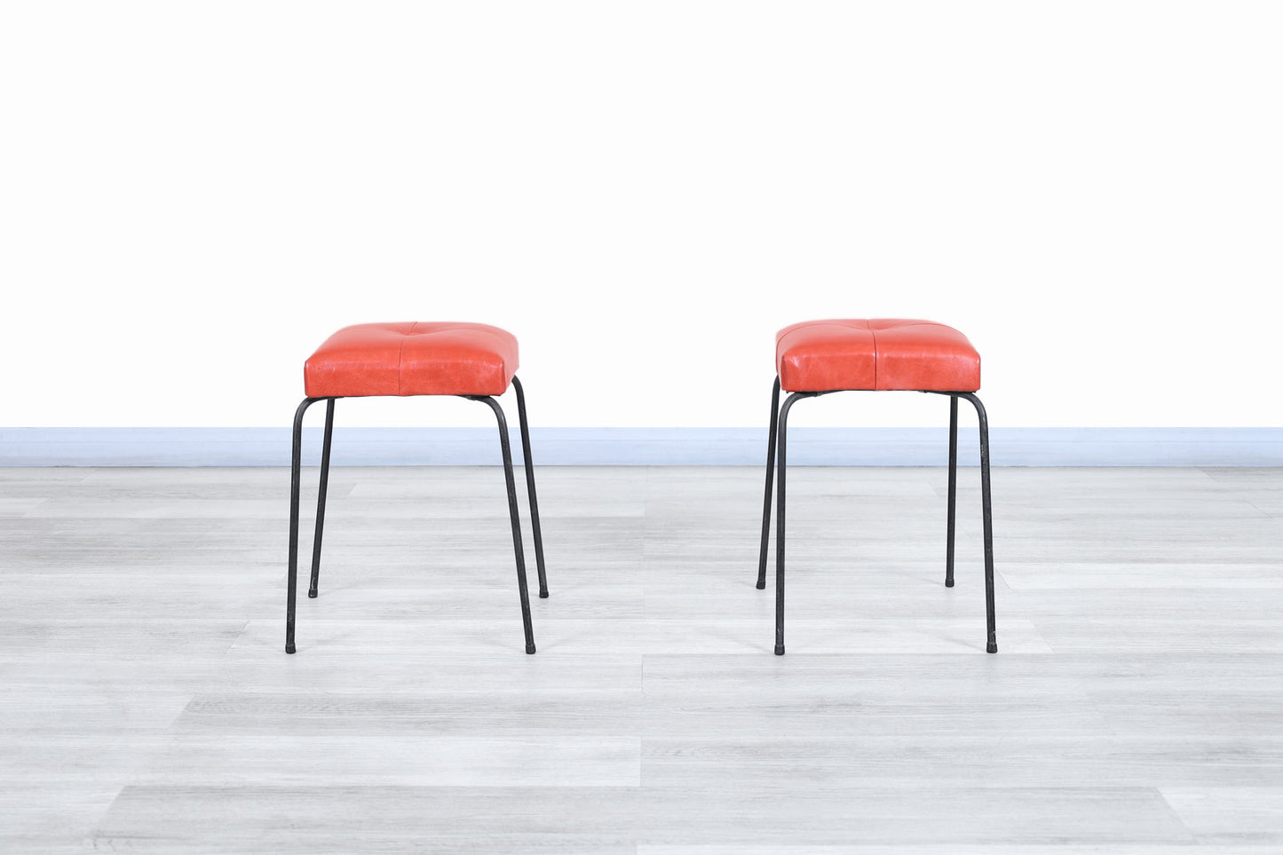 Vintage Leather and Iron Stools by Calfran Rattan