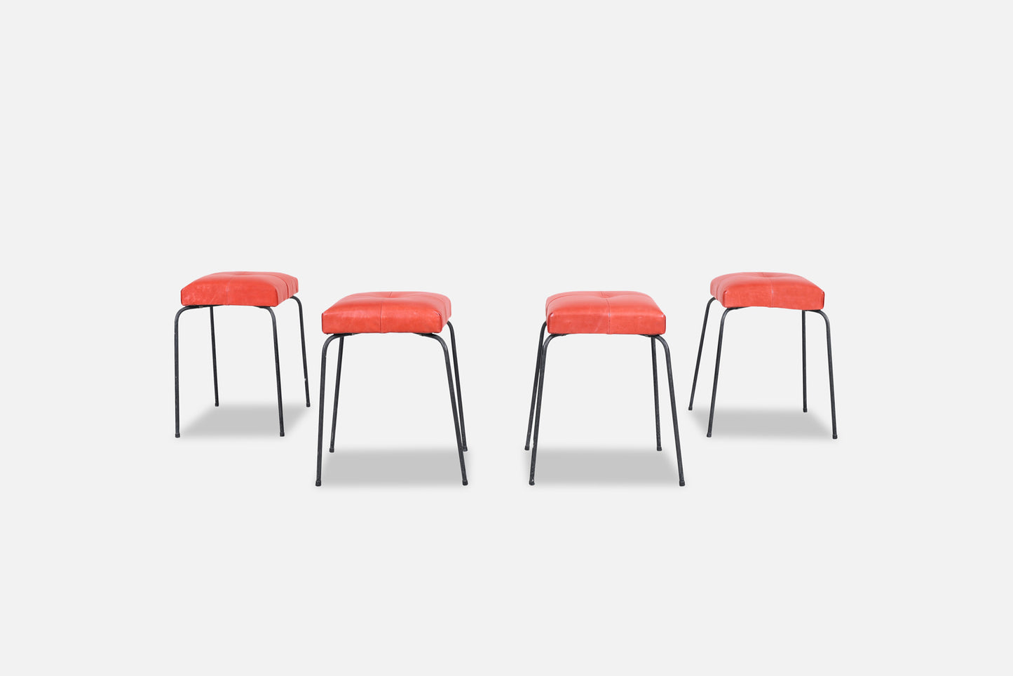 Vintage Leather and Iron Stools by Calfran Rattan