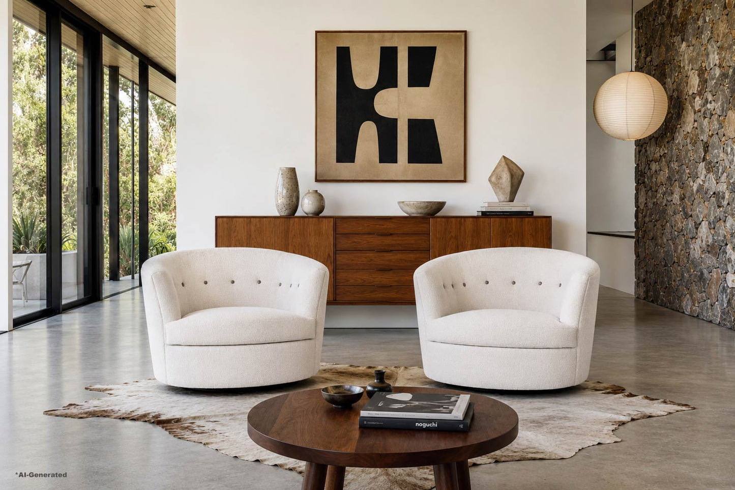 Mid-Century Modern Barrel Back Swivel Lounge Chairs