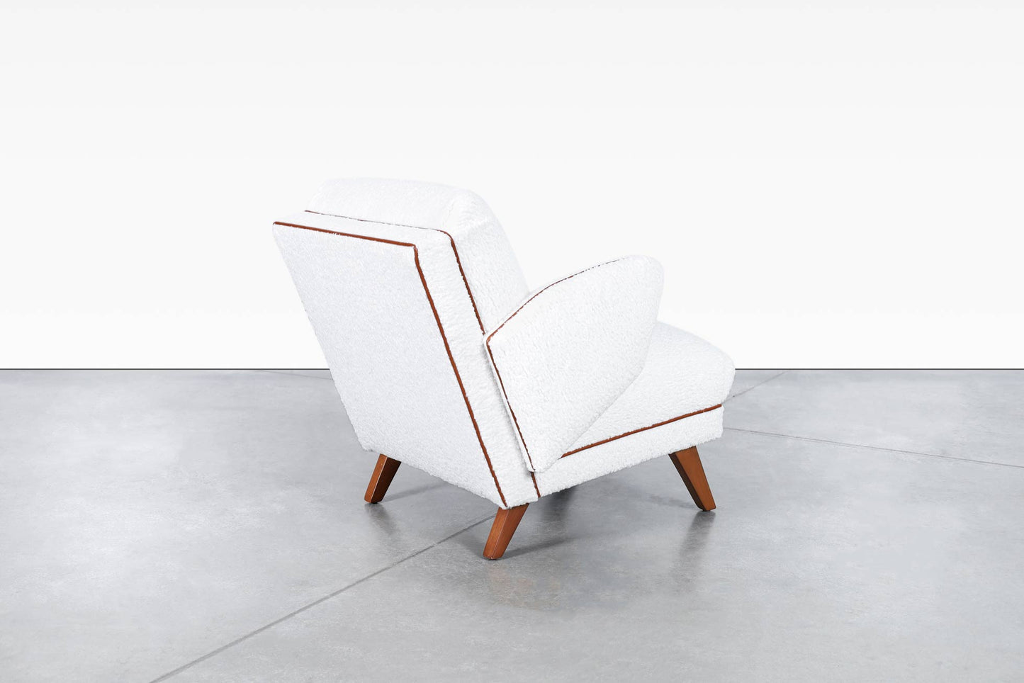 Mid-Century Modern Boucle and Leather "Penguin" Lounge Chairs