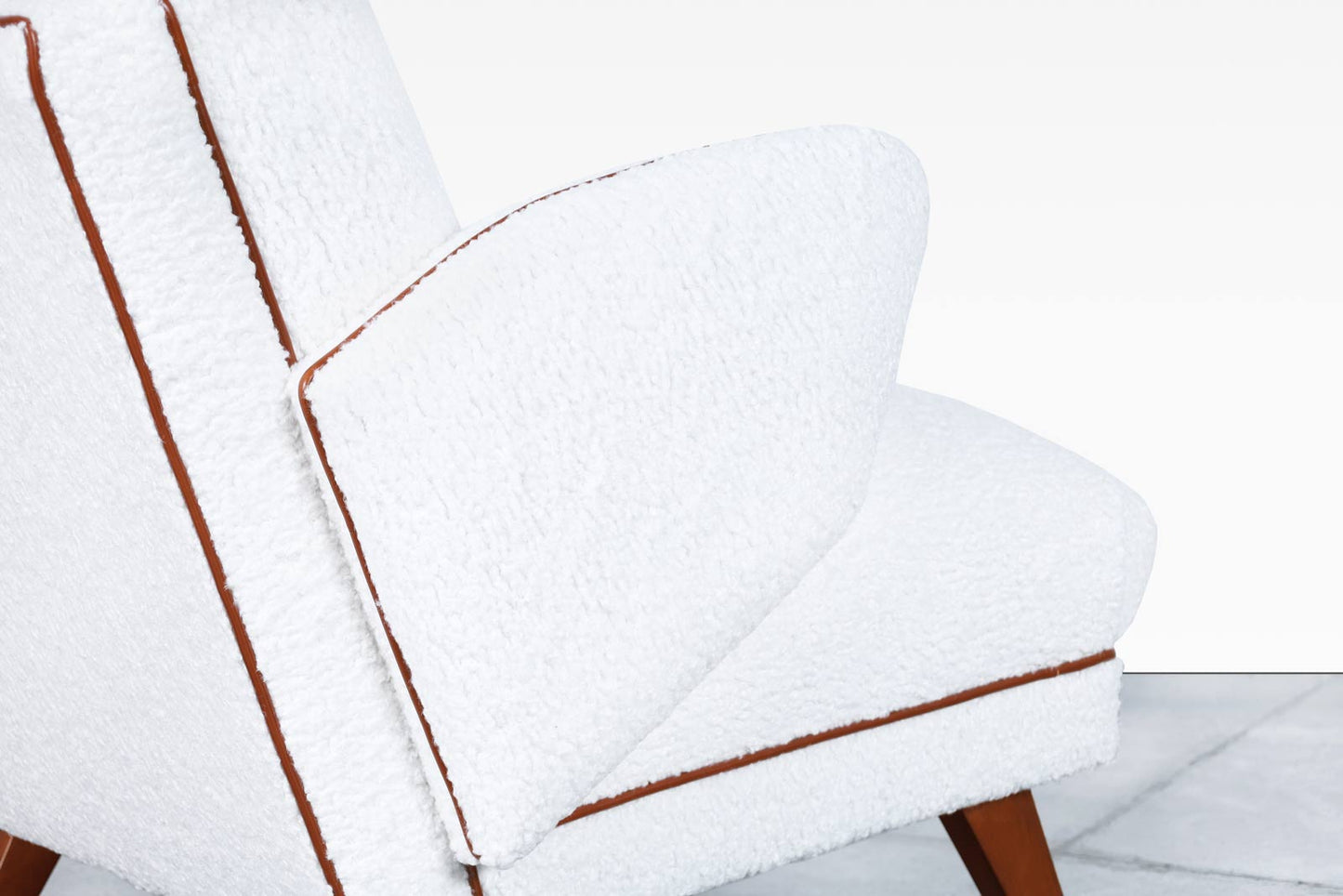 Mid-Century Modern Boucle and Leather "Penguin" Lounge Chairs