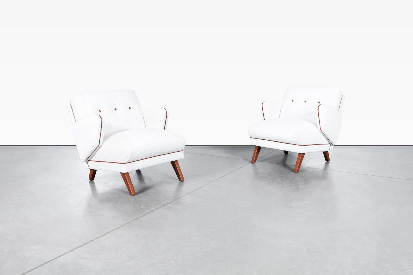 Mid-Century Modern Boucle and Leather "Penguin" Lounge Chairs