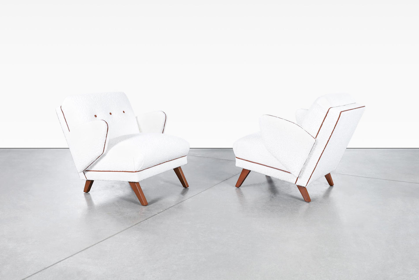 Mid-Century Modern Boucle and Leather "Penguin" Lounge Chairs