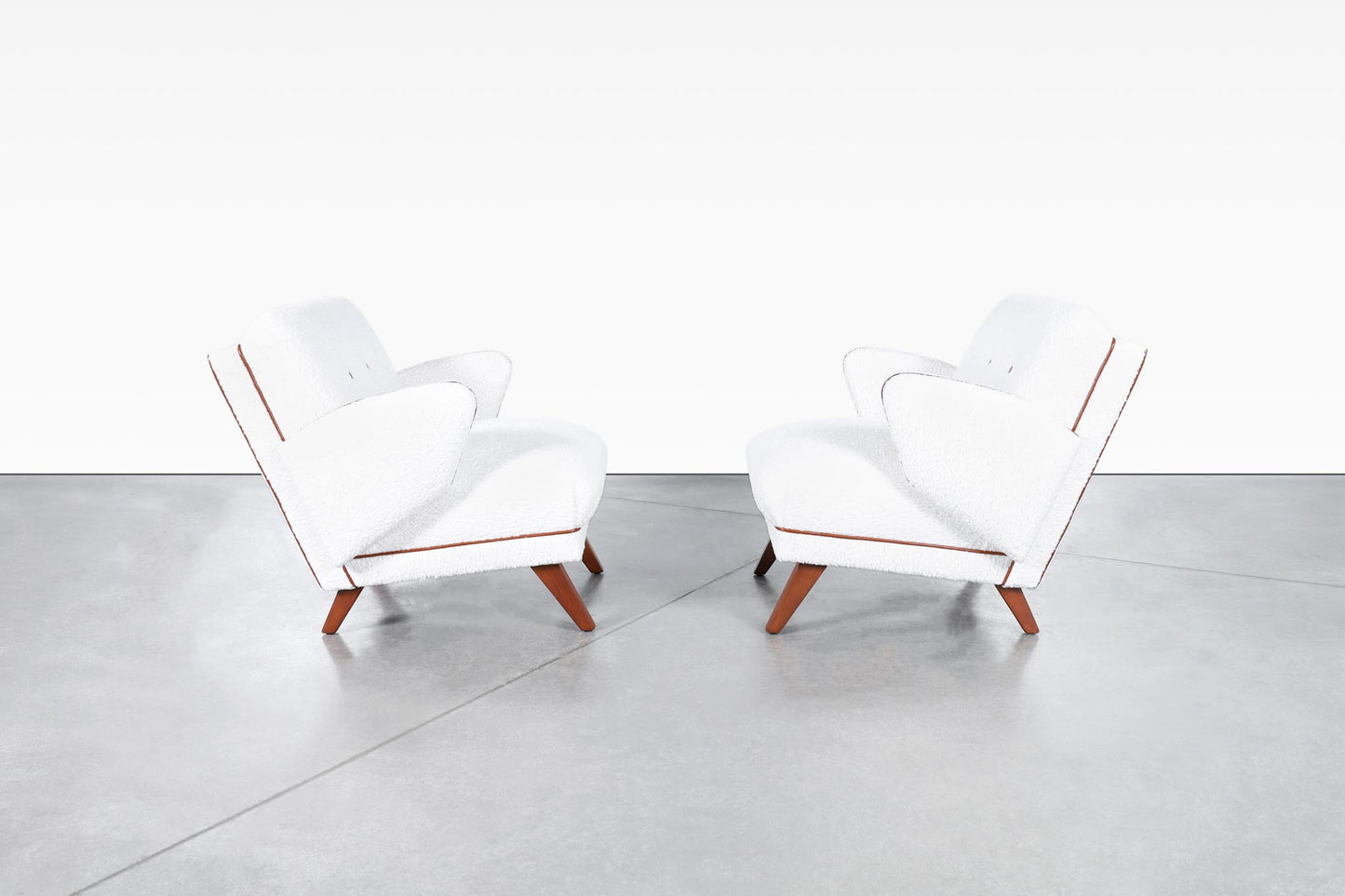 Mid-Century Modern Boucle and Leather "Penguin" Lounge Chairs