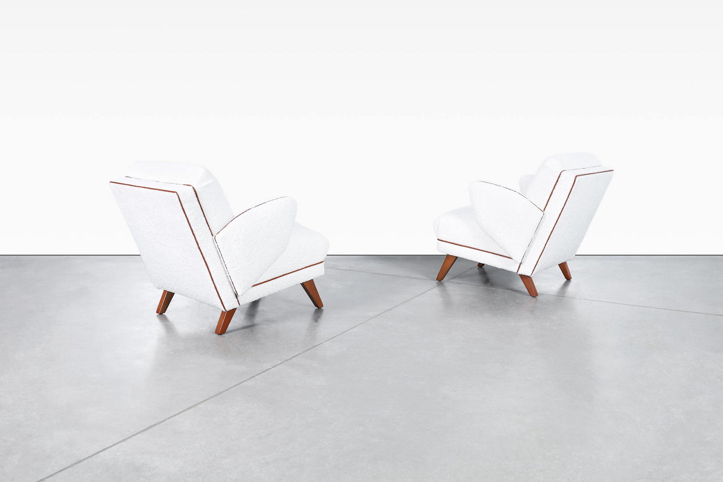 Mid-Century Modern Boucle and Leather "Penguin" Lounge Chairs
