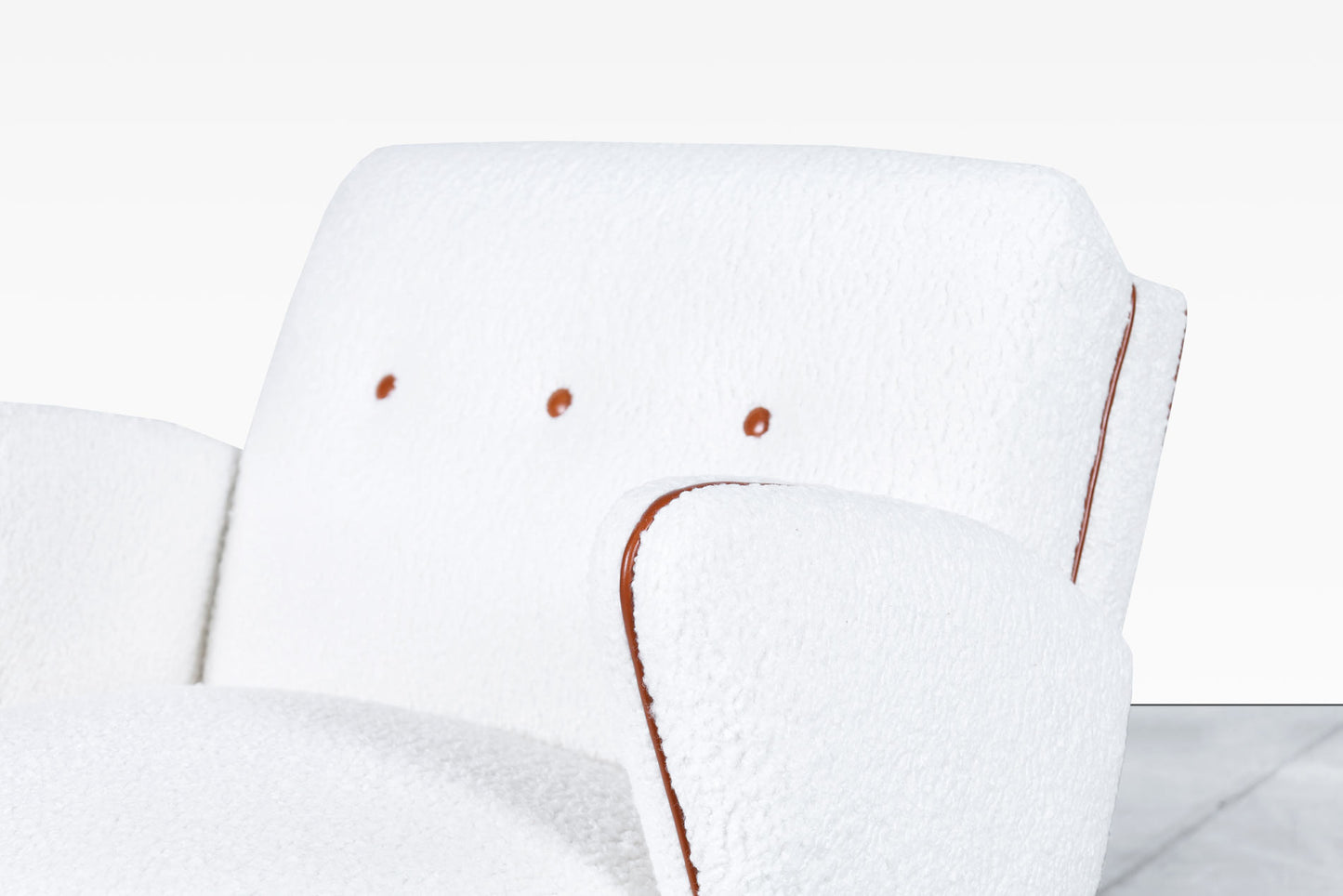 Mid-Century Modern Boucle and Leather "Penguin" Lounge Chairs