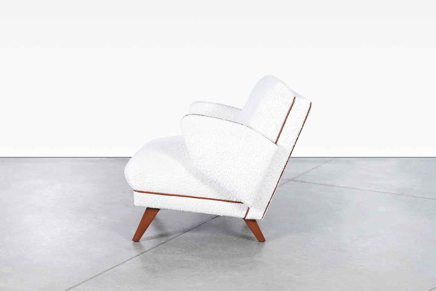 Mid-Century Modern Boucle and Leather "Penguin" Lounge Chairs