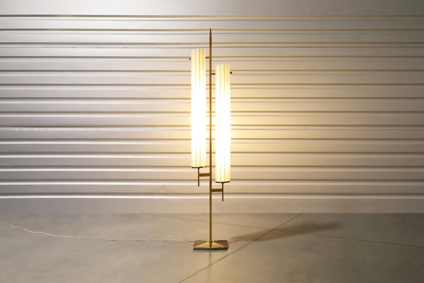 Mid-Century Modern Brass and Walnut Floor Lamp