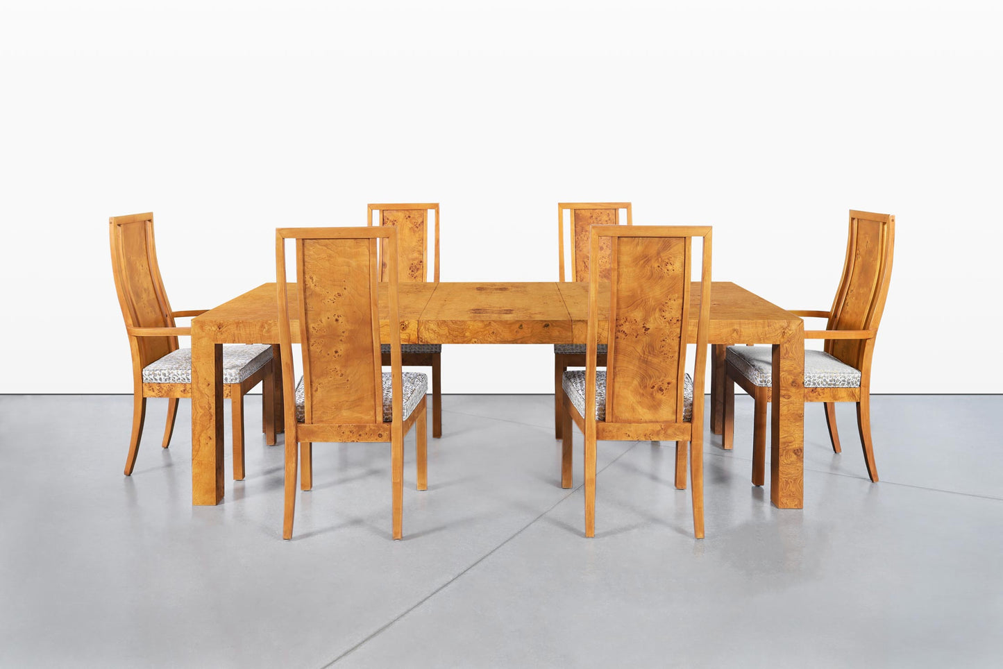 Mid-Century Modern Burl Wood Dining Room Set by Milo Baughman