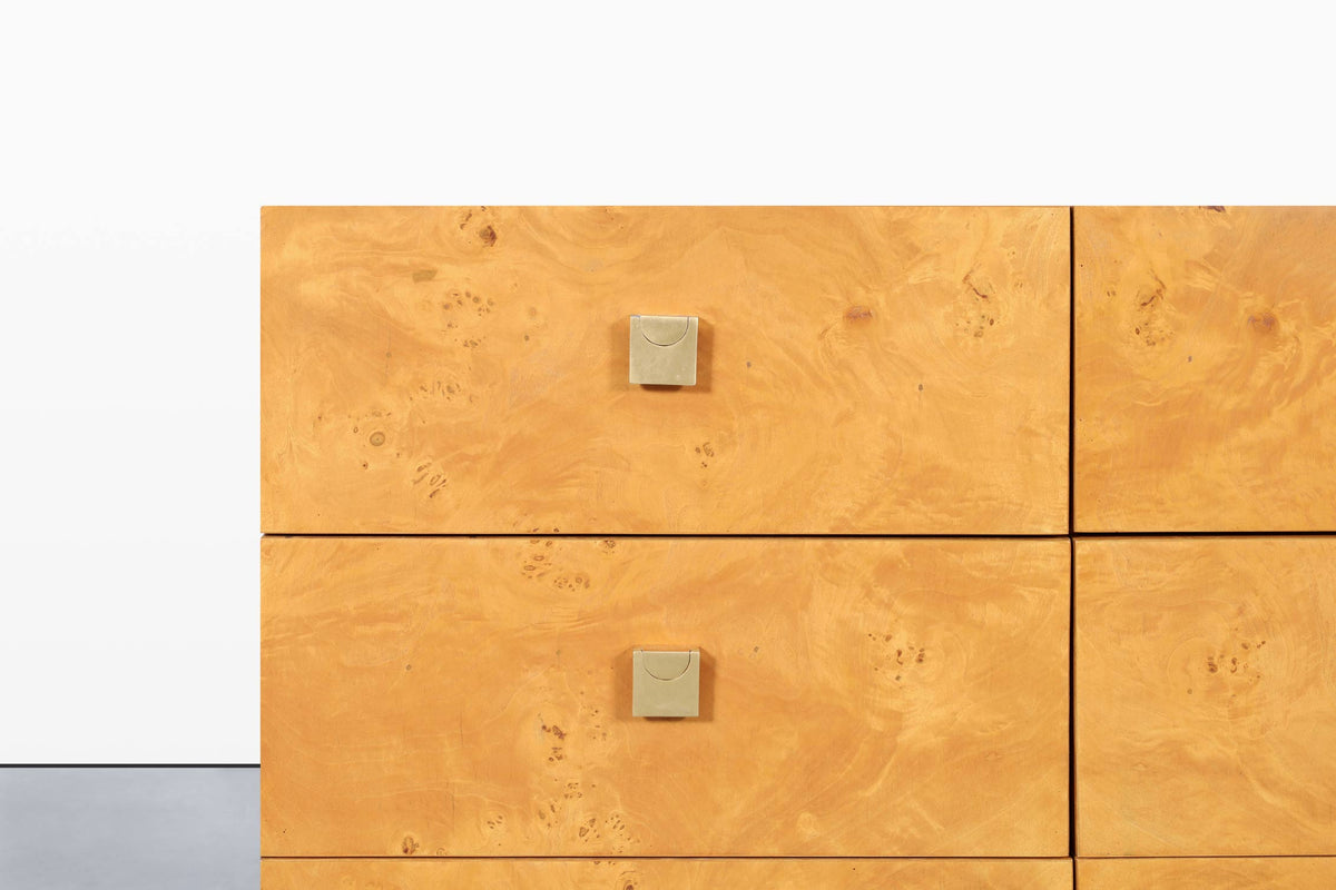 Mid-Century Modern Burl Wood and Brass Dresser by Founders for Thomasville