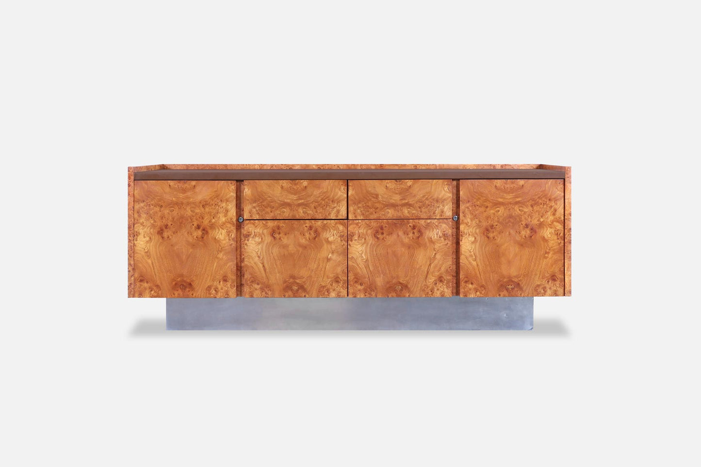 Mid-Century Modern Burl Wood and Chrome Credenza by Biltrite